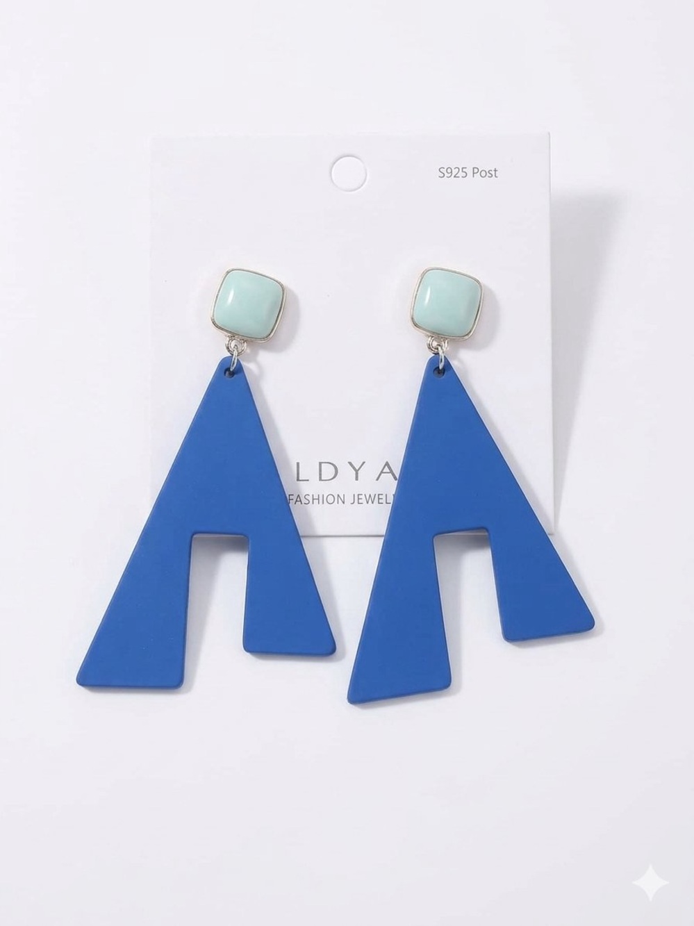 Fashion Jewelry Blue Drop Earrings with Mint Square Studs